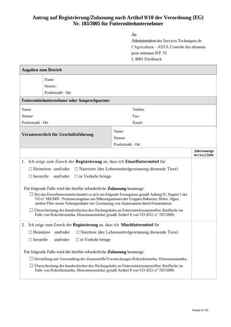 Antrag Auf Registrierung Zulassung Nach Artikel 9 10 Der Verordnung EG