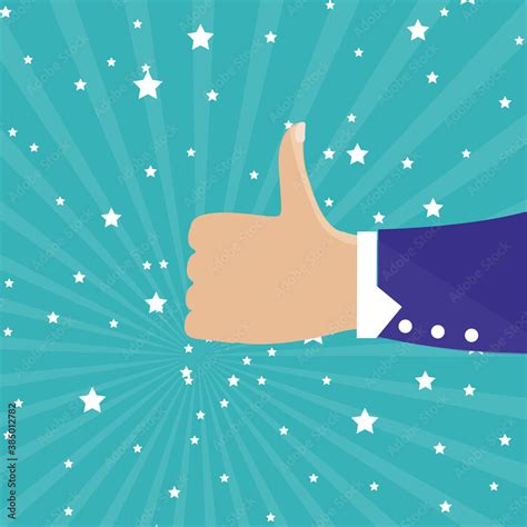 Human Hand Thumbs Up Isolated On Blue Background Party Celebration