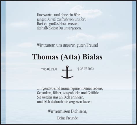 Traueranzeigen Von Thomas Bialas Trauer In Nrw De