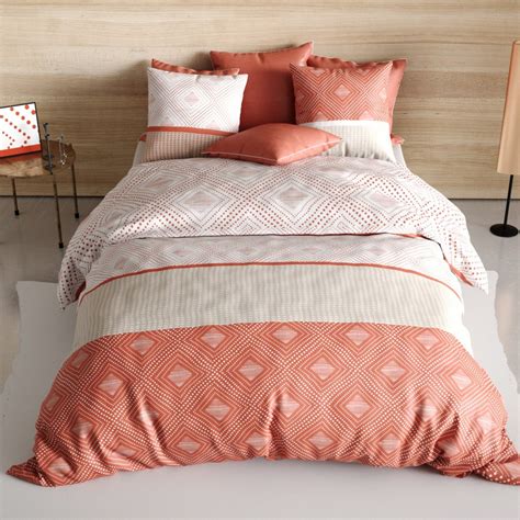 Housse de couette motifs géométrique coloris terracotta Kayle coton