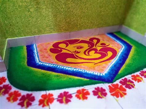 Ganpati bappa rangoli design. Ganpati special rangoli. Rangoli designs ...