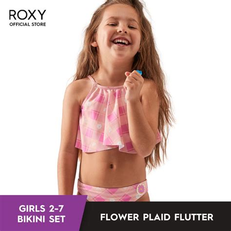 Roxy Girls Flower Plaid Flutter Two Piece Bikini Set Cyclamen Shopee Malaysia