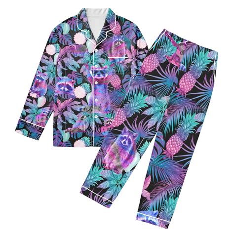 Neon Raccoon Leaves Pajamas Cute Raccoon Pajamas Raccoon Aloha