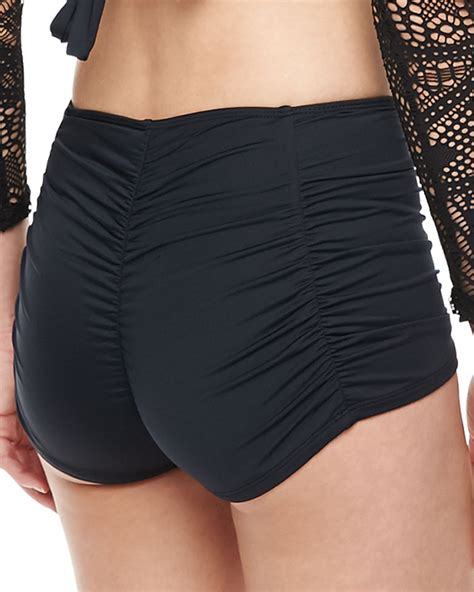 Lyst Vitamin A Marilyn Ruched High Waist Swim Bottom In Black