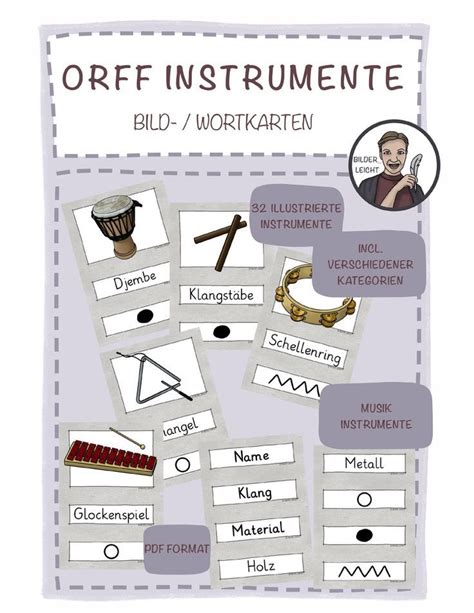 ORFF Instrumente BILD WORTKARTEN Unterrichtsmaterial Im Fach Musik