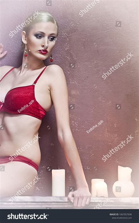 Sexy Blonde Red Lingerie Candles Stock Photo 1067057696 Shutterstock