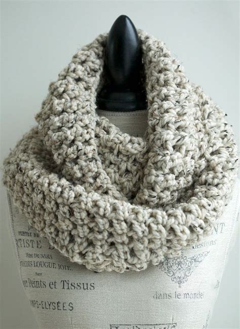 Soft Chunky Crochet Infinity Scarf In Oatmeal By Pikapikacreative