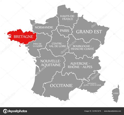 Bretagne red highlighted in map of France — Stock Photo © ingomenhard ...