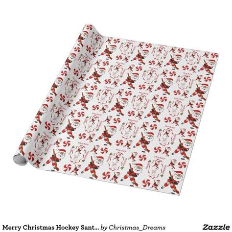 Merry Christmas Hockey Santa Claus Wrapping Paper Zazzle