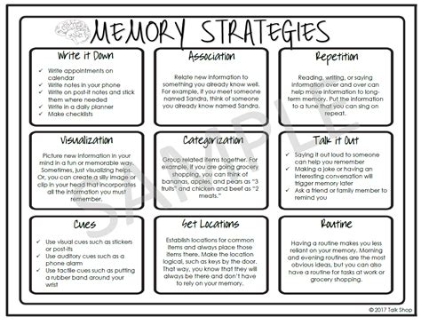Printable Working Memory Activities Adults