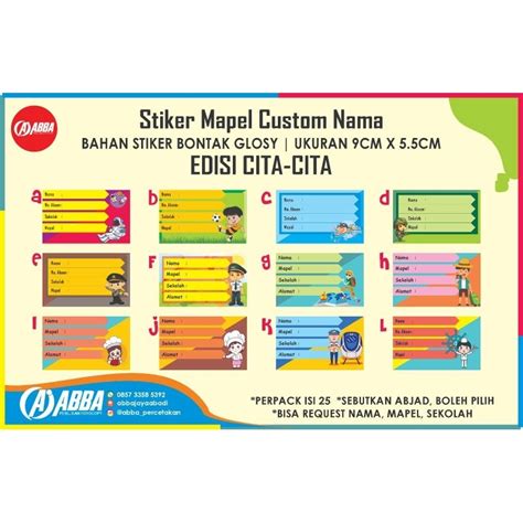 Jual Stiker Label Mapel Free Custom Nama Kelas Mapel Alamat Dan