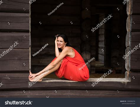 Beautiful Nude Woman Red Dress Posing Stock Photo 1390908374 Shutterstock