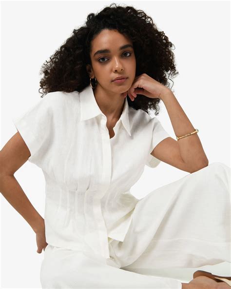 Ami Linen Pleated Tuck Shirt | Ivory | Forcast - Forcast AU