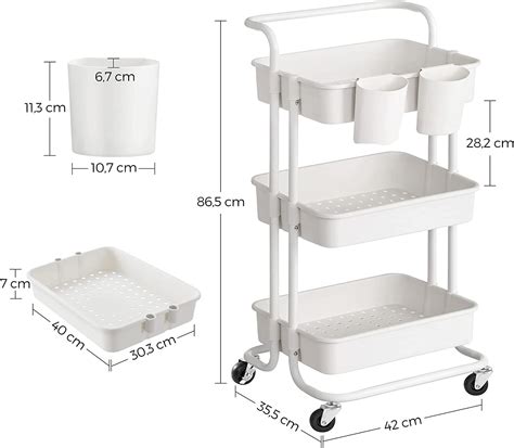 3 vånings förvaringsvagn med handtag multifunktionell Vit Dealproffsen