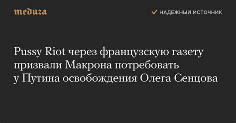 Pussy Riot через французскую газету призвали Макрона потребовать у Путина освобождения Олега