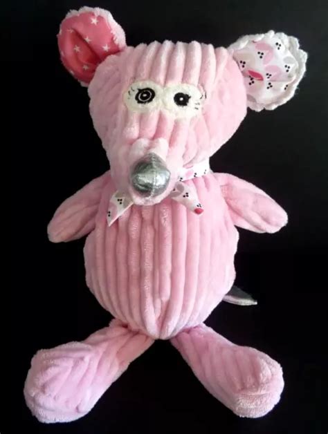 A2 DOUDOU PELUCHE LES DEGLINGOS SOURIS COQUELICOS Rose Argent 33cm