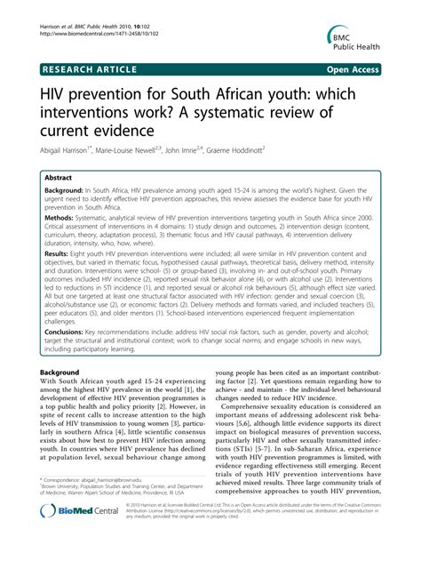 Pdf Hiv Prevention For South African Youth Which Interventions Work