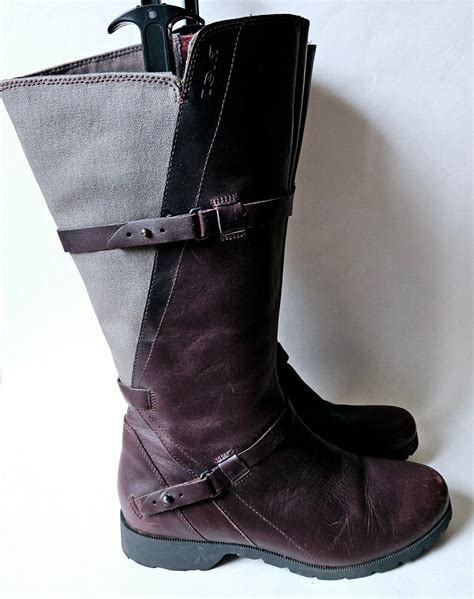 Teva De La Vina Riding Boots Brown Leather Canvas 10 Gem