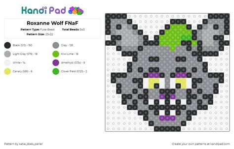 Roxanne Wolf FNaF Fuse Bead Pattern Kandi Pad Kandi Patterns Fuse