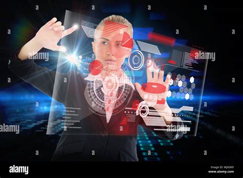 Digital Composite Of Blonde Businesswoman Touching Interface With Earth