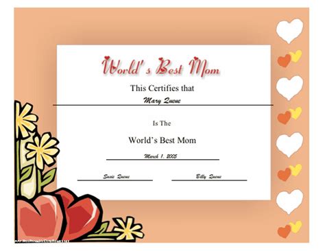 World S Best Mom Certificate Printable Certificate