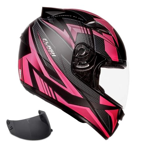 Capacete Para Moto Feminino - Capacete Feminino Ebf New Spark Flash Rosa + Viseira Fumê Moto Mulher ...
