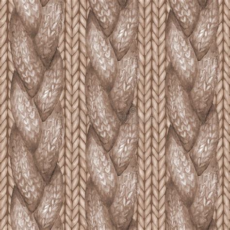 Beige Gray Realistic Knitted Seamless Pattern Watercolor Hand Paint