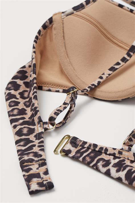 Padded Bikini Top Beige Leopard Print Ladies Handm Gb