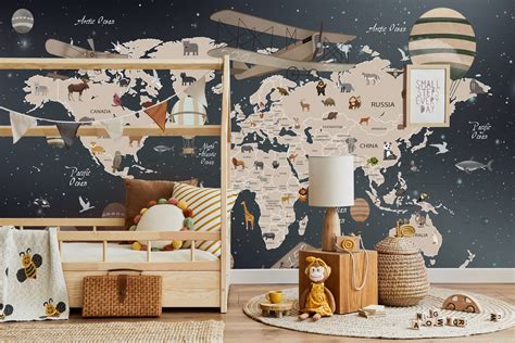 Kids Map Wallpaper World Map Wall Art Modern Print Photo - Etsy