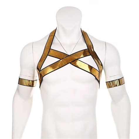 Golden Harness Men Body Chest Strap Sexy Bondage Fetish Lingerie High Elastic Clubwear Hombre