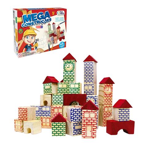 Blocos de Montar Madeira Brinquedo Educativo Mega Construções Clássico