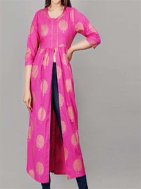 Buy KALINI Ethnic Motifs Printed Round Neck Gotta Patti High Slit Kurta