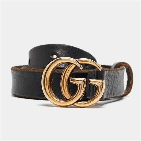 Gucci Black Leather Double G Buckle Slim Belt 80 Cm Gucci The Luxury
