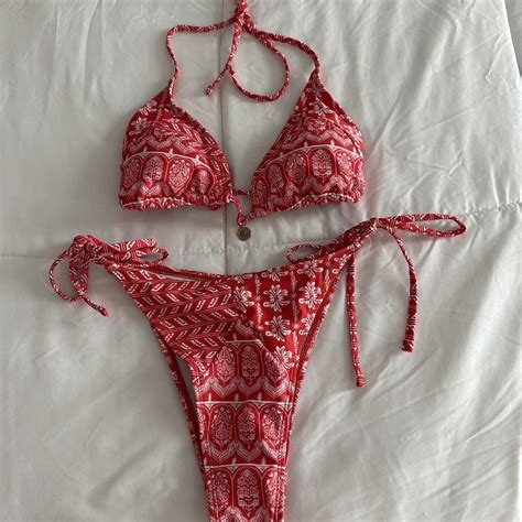 Red Print Bikini NWOT Never Worn Depop