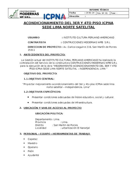 Informe Tecnico - CON Proceso Realizado - Fecha : 26-01-24 Rev. Nº: 01