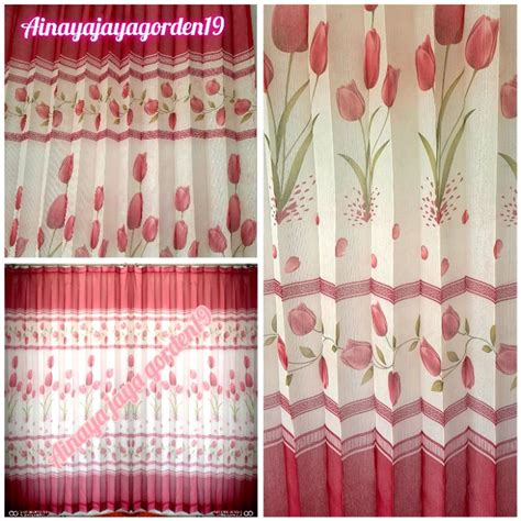 jual gorden vitrase blackout napoleon motif bunga tulip merah model