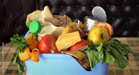 Household Food Waste Uneaten Spoiled Foods In Bin Bread Bakery