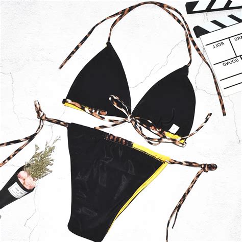 Hot Sell Thong Bikini Leopard Print Sexy Sling One Piece Micro Bikini Swimwear For Women Buy