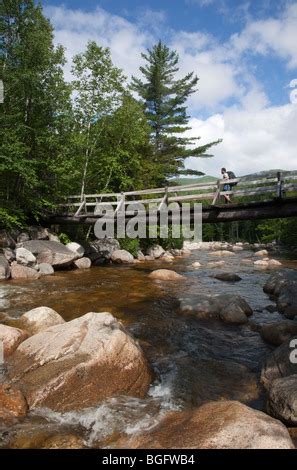 Pemigewasset Wilderness A Hiker On Foot Bridge Along The Thoreau