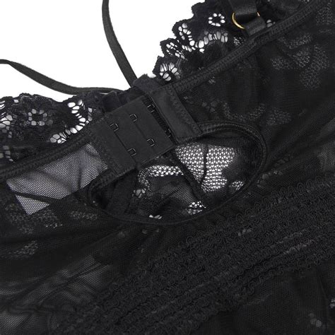 Black Lace Bodysuit Teddy Lingerie With Garters Leopard Lace Australia