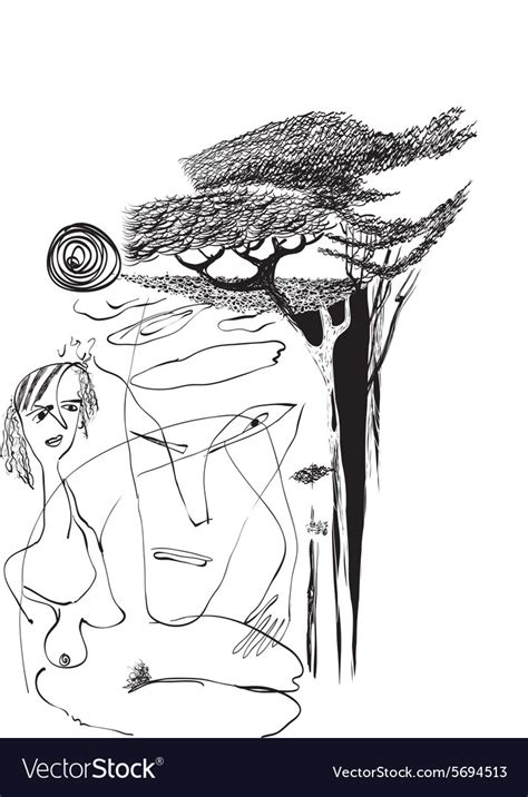 Art Of Line Art Naked Woman Royalty Free Vector Image