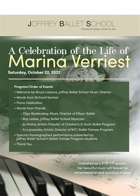 A Celebration Of The Life Of Marina Verriest Joffrey Ballet School