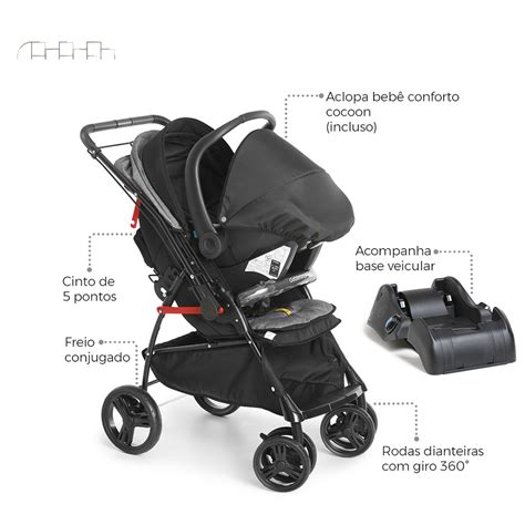 Carrinho Maranello Ii Preto Cinza Beb Conforto Black Base Cocoon