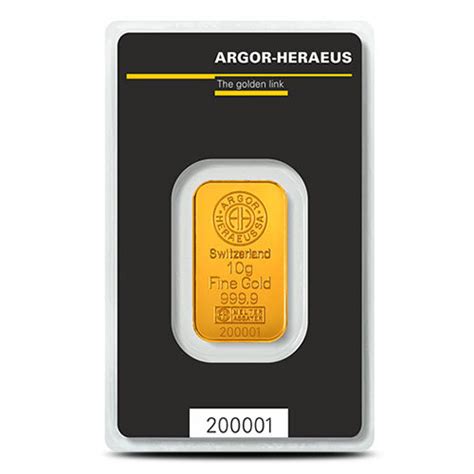 10 Gram Argor Heraeus Kinebar Gold Bar New W Assay L BGASC