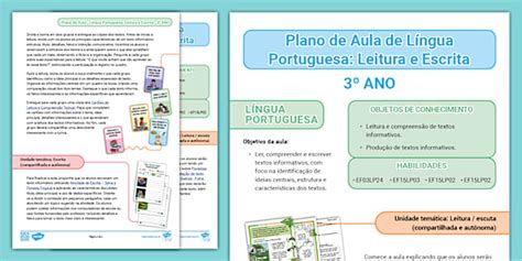 Conteudo Do 3 Ano Ensino Fundamental Portugues - Plano de aula 3º ano - Língua portuguesa: Leitura e escrita