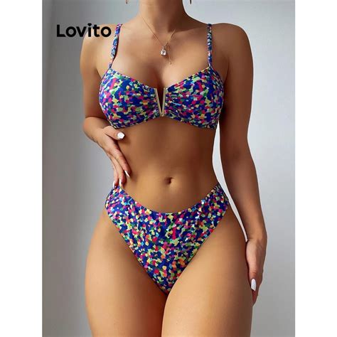 Lovito Women Sexy Ditsy Floral Metal Bikini Sets LNL Shopee Philippines