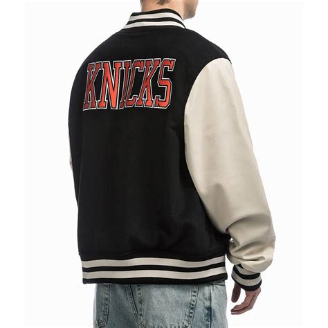 Full-Snap Black/Off White New York Knicks Varsity Jacket
