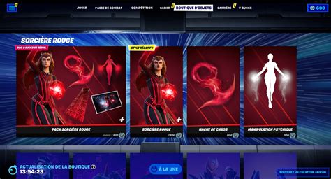 Skin Wanda dans Fortnite la Sorcière Rouge disponible dans la boutique