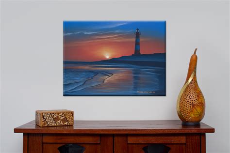 Beach Lighthouse Painting Peaceful Seascape Realism