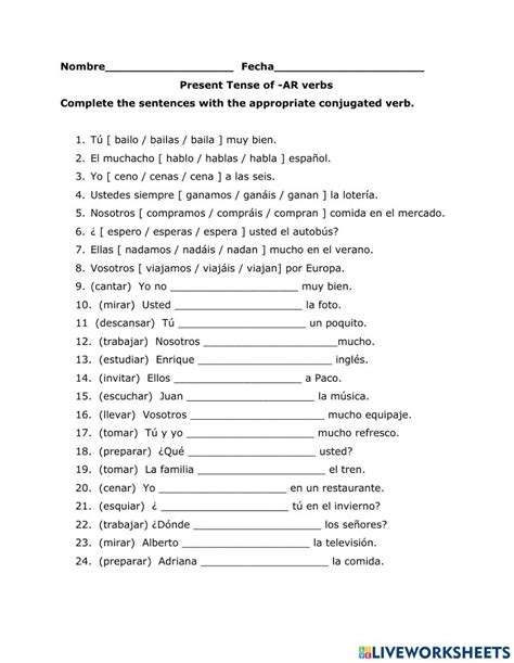 Ar Verbs In Spanish Verbos Ar Present Tense Worksheet 1 Teaching Worksheets Library